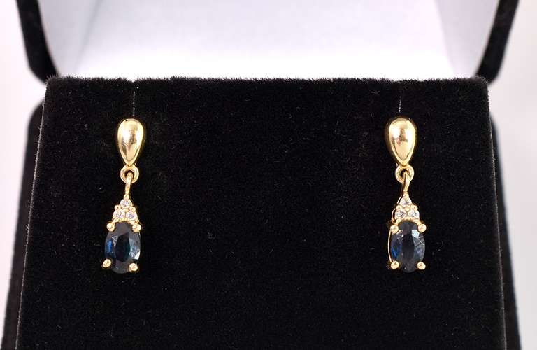 Gorgeous Sapphire and Diamond Drop Earrings in 14K Yellow Gold