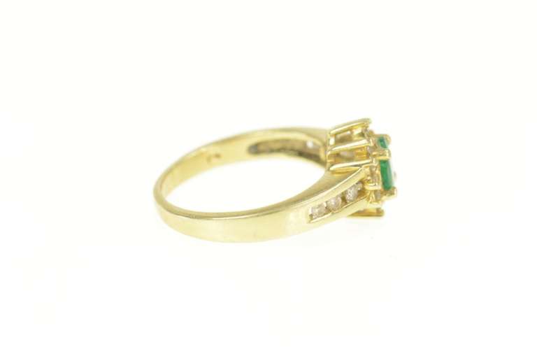 14K Yellow Gold 0.50 Ctw Emerald Diamond Halo Engagement Ring
