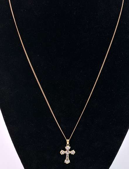 Sensational Cross Pendant Necklace in 14K and 10K Two-Tone Gold