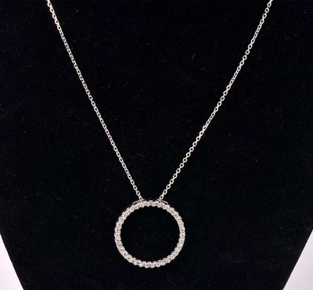Dazzling Diamond Circle Pendant Necklace in 10K and 14K White Gold