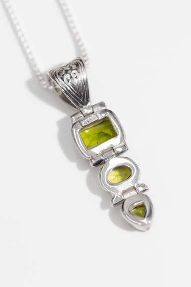 .925 Sterling Silver Pendant w/ Peridot Gemstones 47mm x 13mm