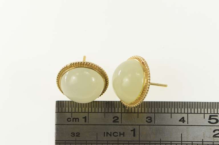 14K Yellow Gold Retro Jadeite Cabochon Domed Stud Earrings