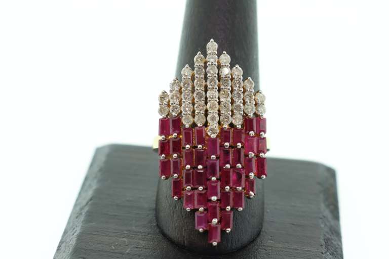 Classy Art Deco Ruby and Diamond Gold Plated Silver Ring