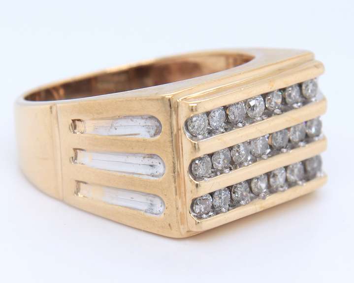 Powerful Yellow Gold Triple Row Diamond Men's Band
