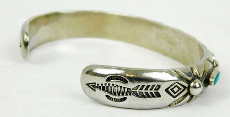 Old Pawn Heavy Sterling Turquoise Cuff Bracelet