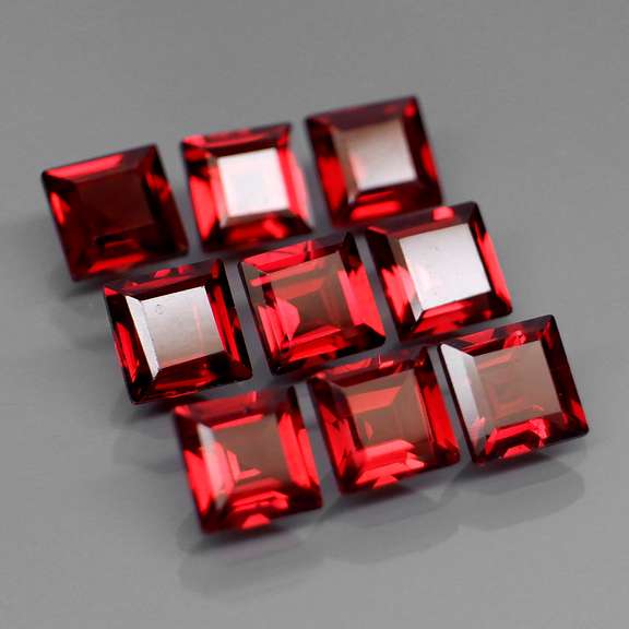 Set of 9 top red VS Garnets weighing 8.21 carats