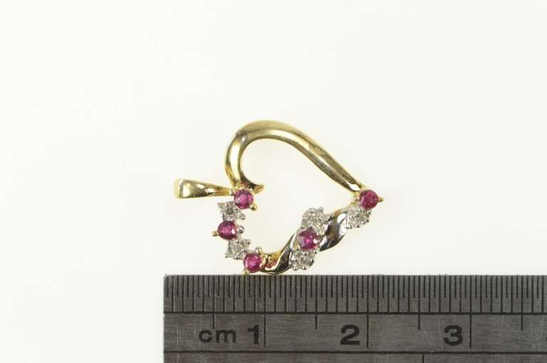 10K Yellow Gold Diamond Ruby Curvy Heart Love Symbol Pendant