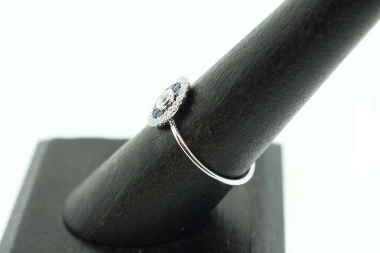 Enchanting Sapphire and Diamond 18k White Gold Halo Ring