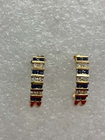 14K GOLD EARRINGS WITH DIAMOND AND SAPPHIRES