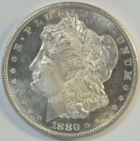 Cameo DMPL near Gem BU 1880-S Morgan Silver Dollar. Flashy