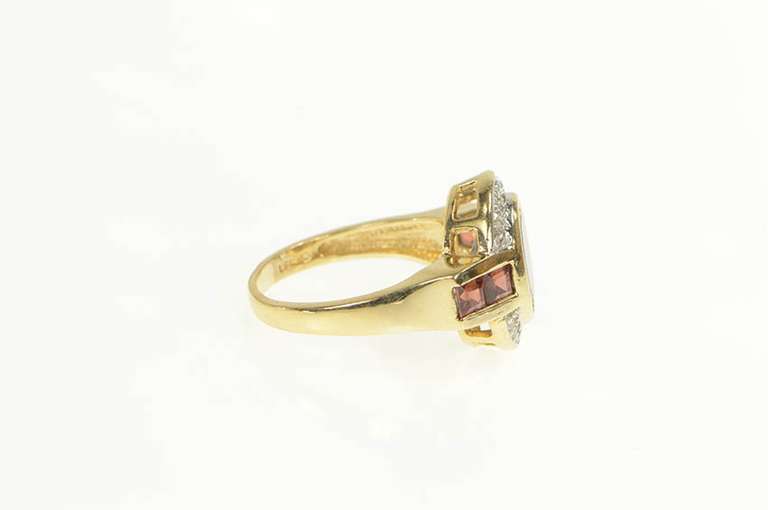 14K Yellow Gold Oval Garnet Diamond Halo Princess Statement Ring