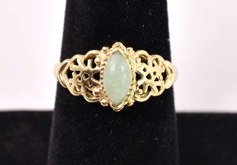 Ornate Green Stone Ring in Yellow Gold
