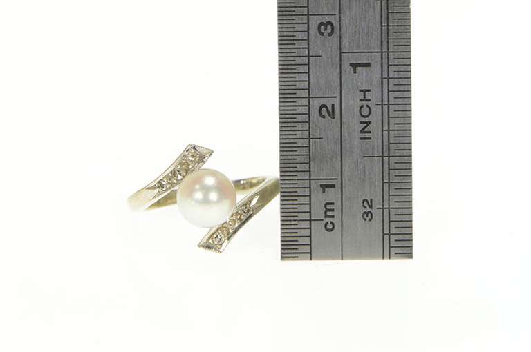 14K White Gold Ornate 1950's Pearl Diamond Engagement Ring