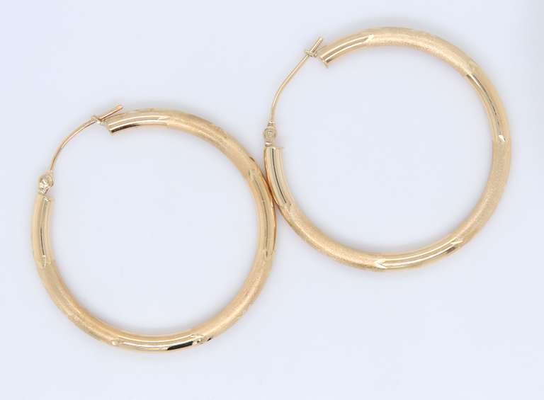 Fancy Yellow Gold Satin Matte Finish Hoop Earrings