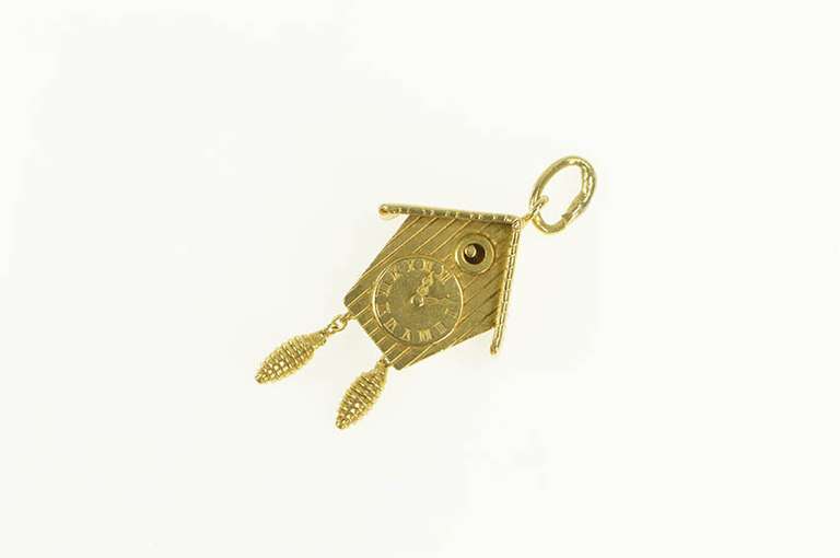 18K Yellow Gold 3D Articulated German Cuckoo Clock Charm/Pendant