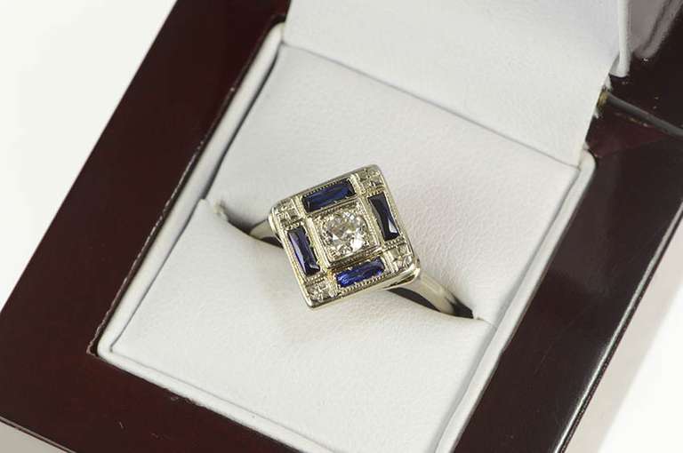 10K White Gold Art Deco 0.28 Ct Diamond Engagement Ring