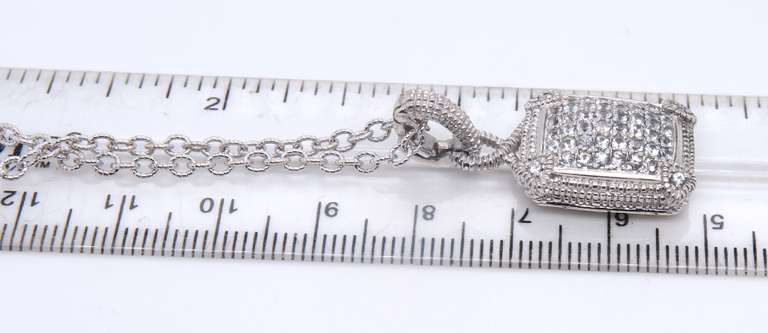 Judith Ripka White Sapphire Pave Square Pendant on Chain