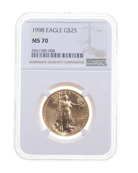 MS70 1998 $25 American Gold Eagle 1/2 Oz .999 Fine Gold - Graded NGC