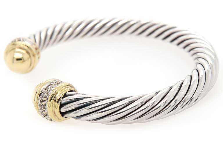 David Yurman Diamond Two Tone Cuff Bracelet in 18K and Sterling