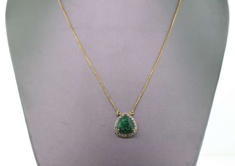 14kt Yellow Gold, Emerald & Diamond Pendant Necklace