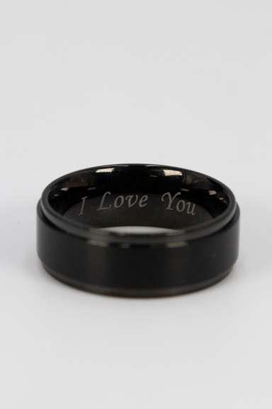 8mm Black Titanium Wedding Ring w/ "I Love You" Laser Engraved Inside the Ring SIze 9