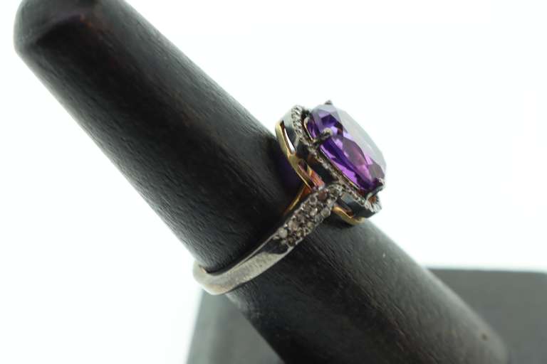Haunting Amethyst Dark Silver Ring with Diamond Accents
