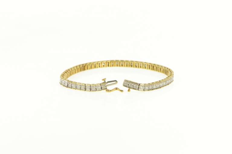 10K Yellow Gold 3.00 Ctw Diamond Squared Classic Tennis Bracelet