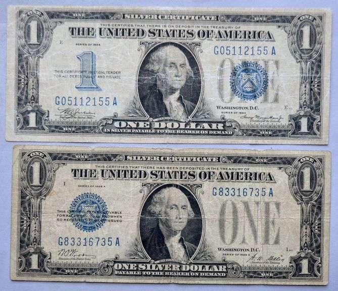 1928 A &1934 $1 Funnyback Silver Certificates