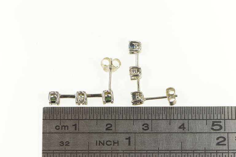 10K White Gold Sapphire Diamond Bar Drop Dangle Statement Earrings