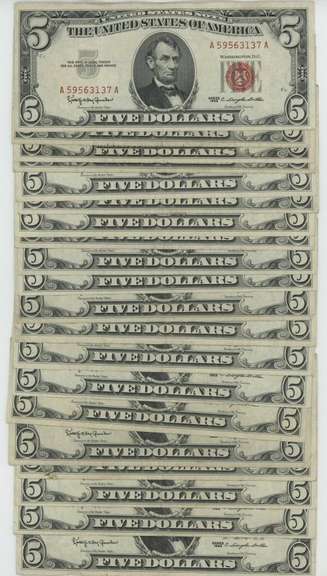 20 Much nicer Series of 1963 $5 Red Seal Notes