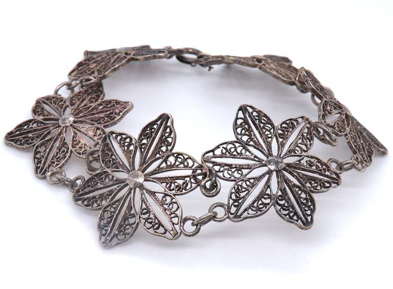 Sterling Silver Flower Link Bracelet