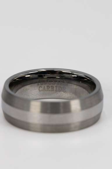 8mm Tungsten Carbide Silver Tone Thick Stripe Wedding Band Comfort Fit Ring Size 11