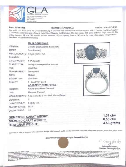 Excellent Sapphire and Diamond Ring in 14K White Gold