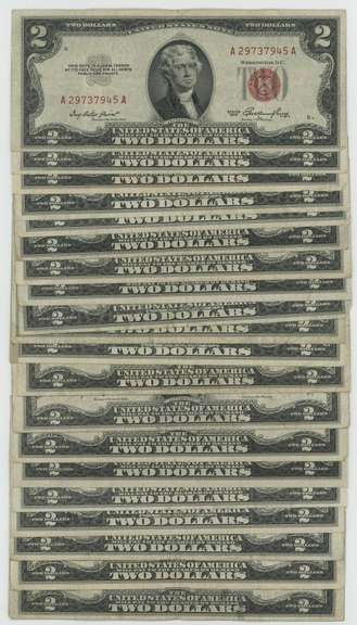 Lot of 20 Series of 1953 $2 Red Seal Notes