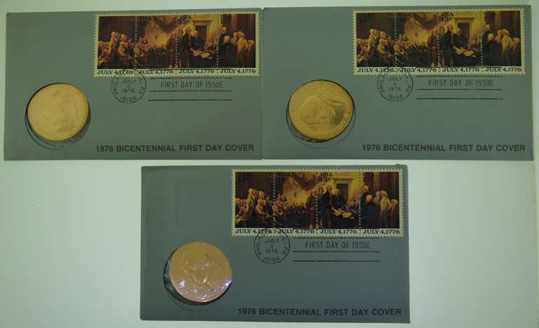 1976 Bicentennial First Day Cover Medal lot of Three