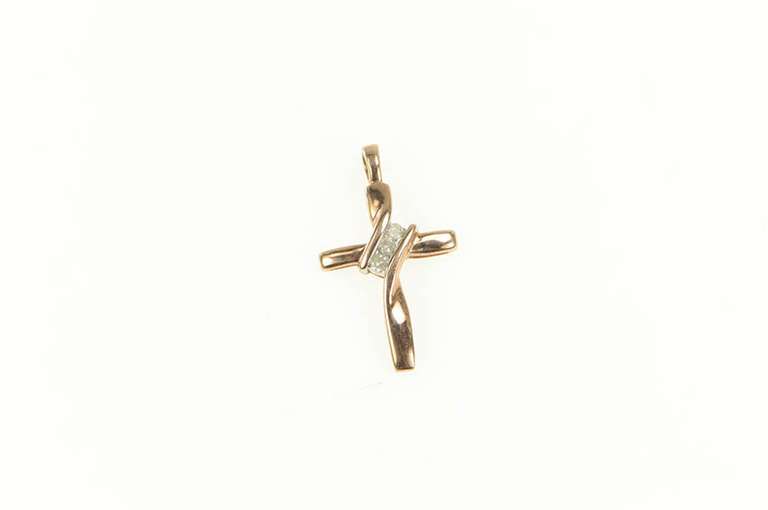 10K Rose Gold Diamond Inset Classic Cross Christian Faith Pendant