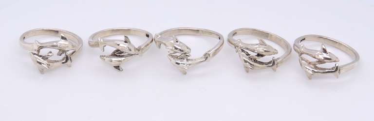 Group Lot of 5 Vintage 925 Sterling Silver Dolphin Rings