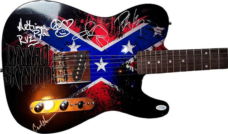 Lynyrd Skynyrd Autographed Signed Flag Graphics Guitar AFTAL UACC ACOA