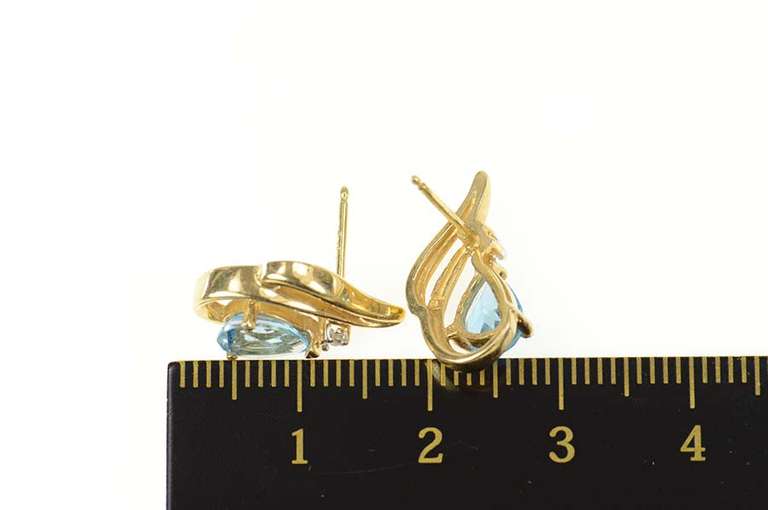 14K Yellow Gold Pear Blue Topaz Diamond Accent Stud Earrings