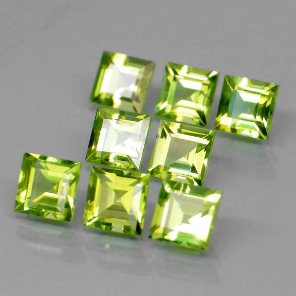 Princess cut unheated! 5.96ct Peridot set