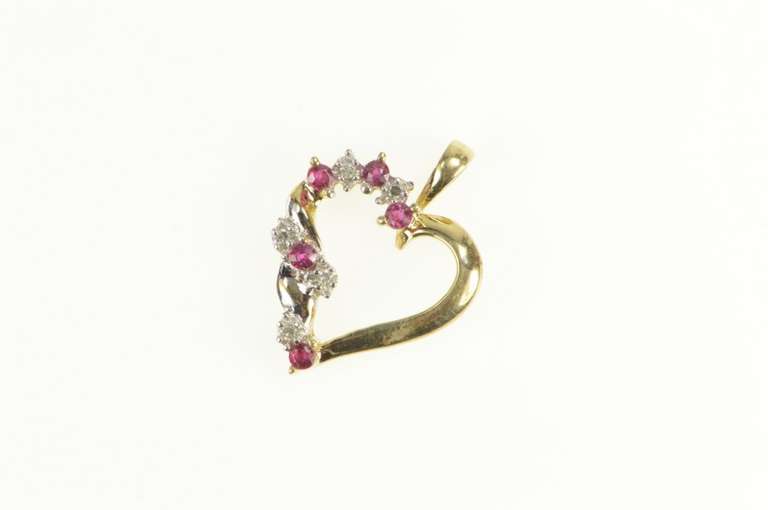 10K Yellow Gold Diamond Ruby Curvy Heart Love Symbol Pendant