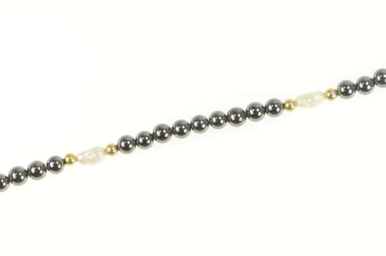 14K Yellow Gold Hematite Pearl Beaded Classic Statement Bracelet