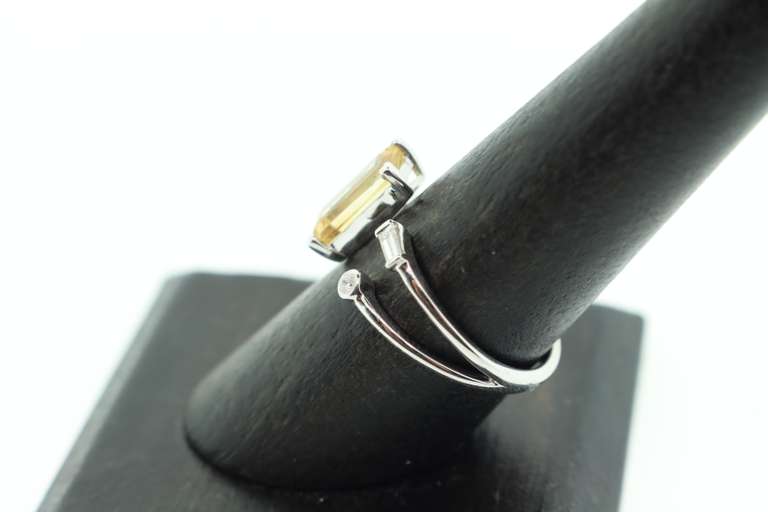 Radical Citrine and Diamond 18k White Gold Ring