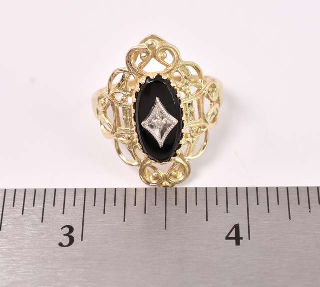 Lovely Onyx and Diamond Ring inYellow Gold