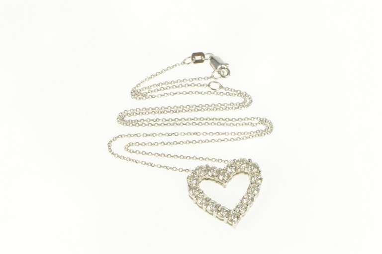14K White Gold 2.00 Ctw Classic Diamond Heart Love Pendant