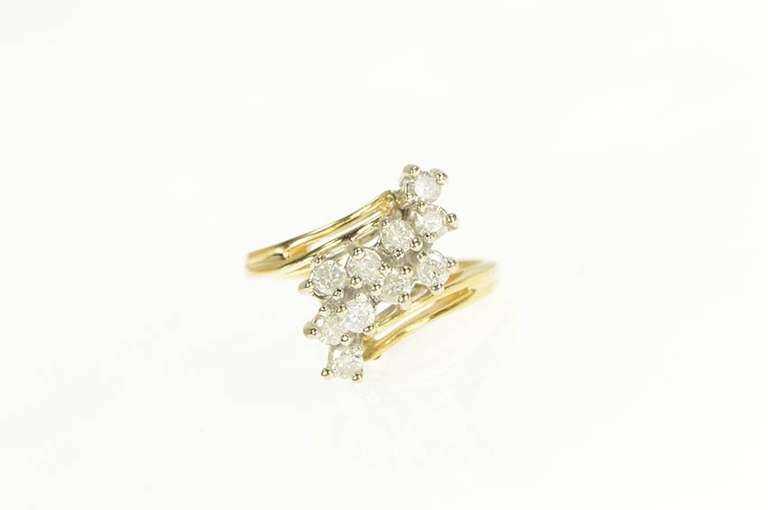 14K Yellow Gold 0.80 Ctw Diamond Cluster Statement Bypass Ring