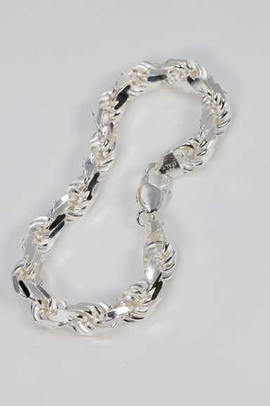.925 Italian Sterling Silver 9.7mm Rope Chain 9 Inches Handmade