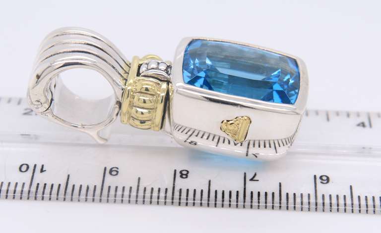 Lagos Two Tone Blue Topaz Glacier Silver and Gold Enhancer Pendant