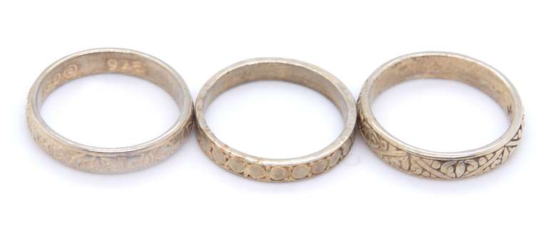 Group Lot of 3 Vintage 925 Sterling Silver Bands