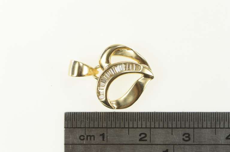 10K Yellow Gold Baguette Diamond Inset Curvy Heart Love Pendant